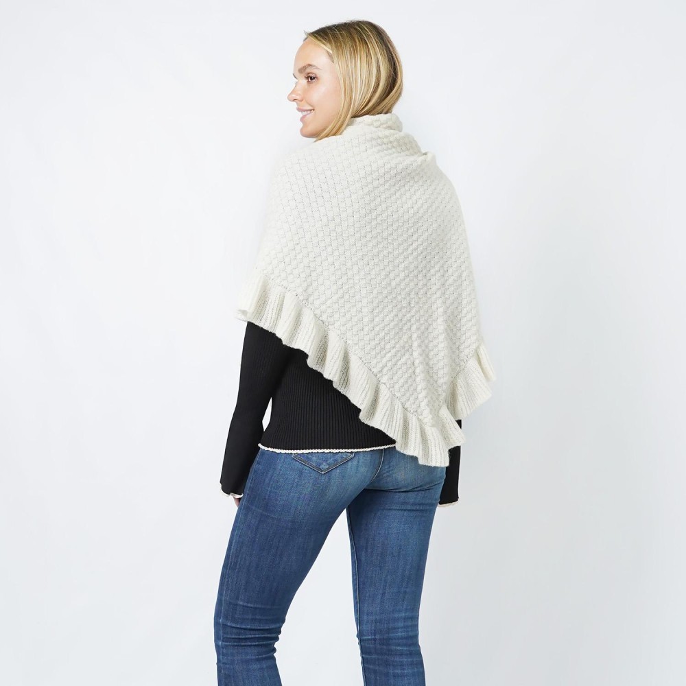 Checker Knit Scarf Wrap With Ruffled Edges & Vegan Leather Buckle Detail - One Size Fits Most (0-14) - 100% Polyester view 6