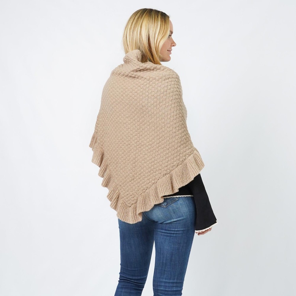 Checker Knit Scarf Wrap With Ruffled Edges & Vegan Leather Buckle Detail - One Size Fits Most (0-14) - 100% Polyester view 6