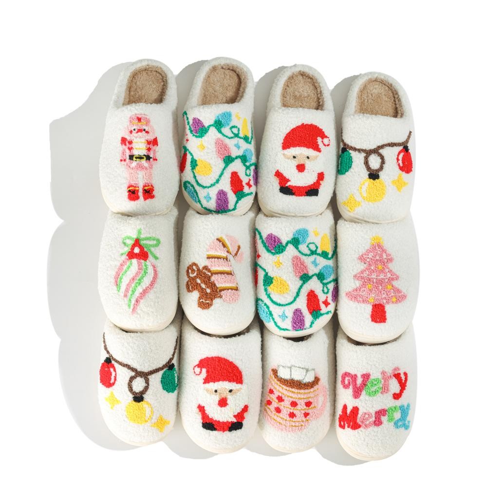 Plush Christmas Lights Slide On Slippers - US Women's Size: S/M (6-8) M/L (8-10) - 100% Polyester - Rubber Sole view 4