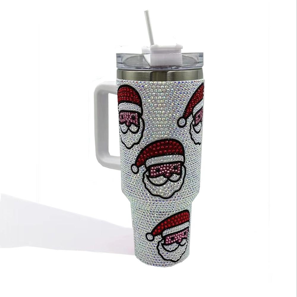 Rhinestone Santa 40oz Double Wall Stainless Steel Vacuum Tumbler With