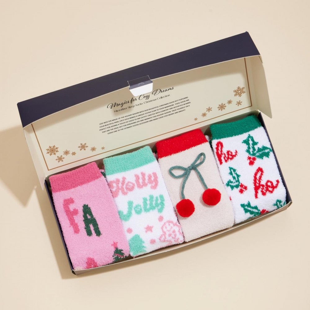Soft Knit Christmas Socks (4-Pack) - One Size Fits Most (5-10) - 100% Microfiber Polyester view 2