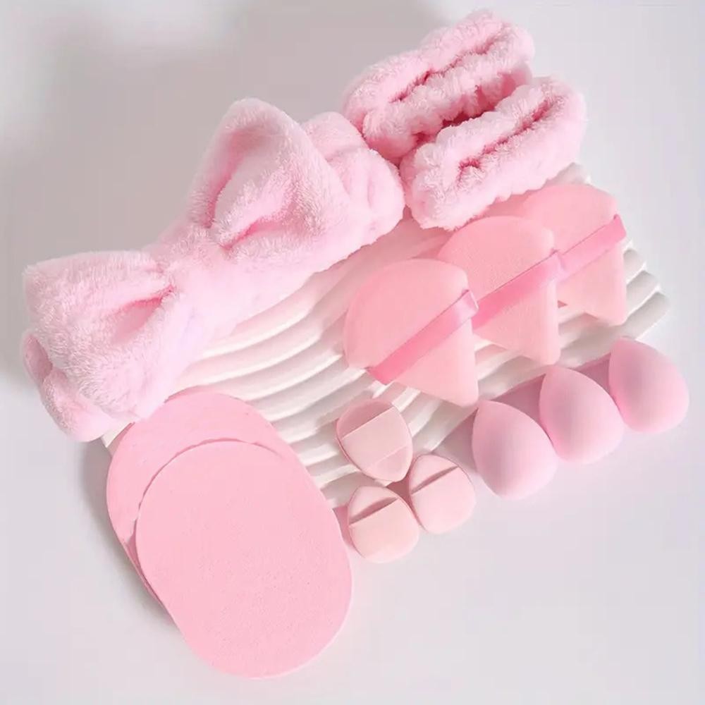 Beauty Blender Set Includes - Terry Cloth Head Band & Face Wash Wristbands - 3 Beauty Blenders - 3 Powder Puffs - 3 Finger Powder Puffs - 2 Makeup Remover Saturated Sponges view 4