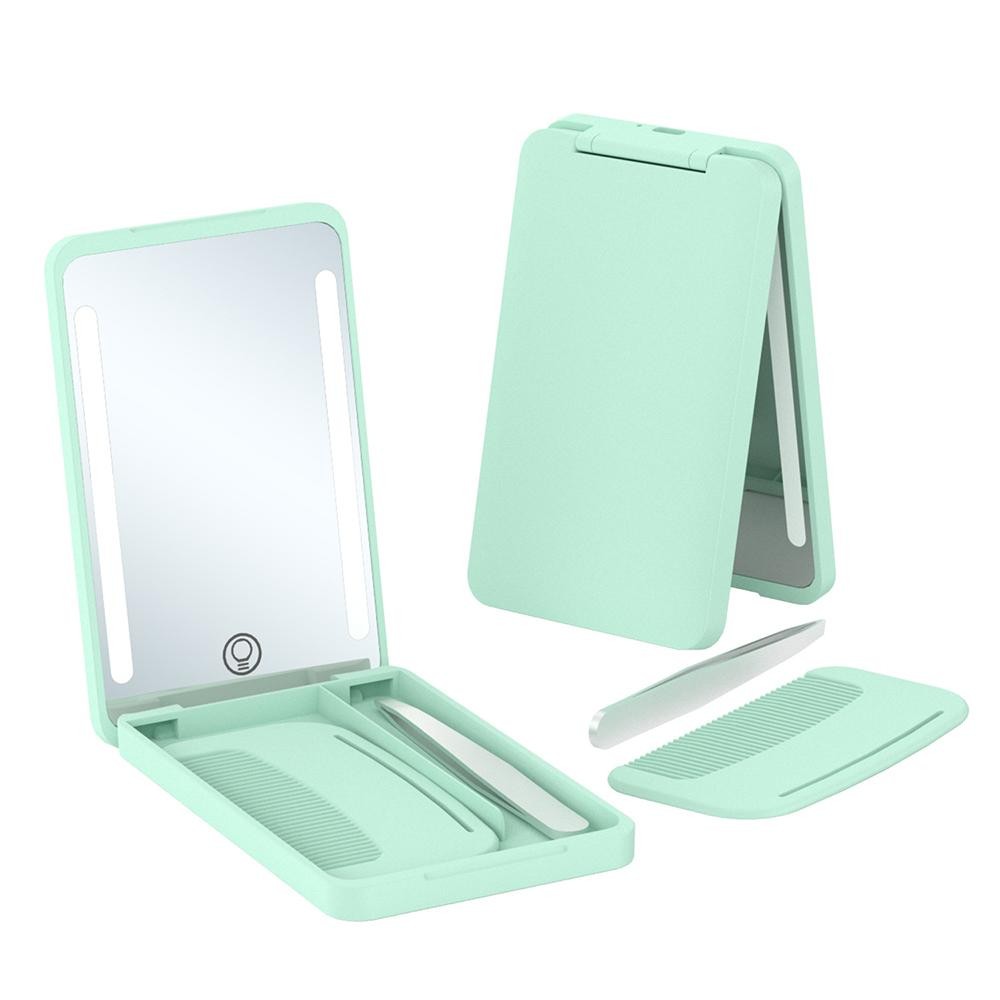 LED Compact Mirror With Comb & Tweezers - Magnifying - USB Rechargeable (Charger Included) - Diming - Approximately 4.75" T X 3" L view 2