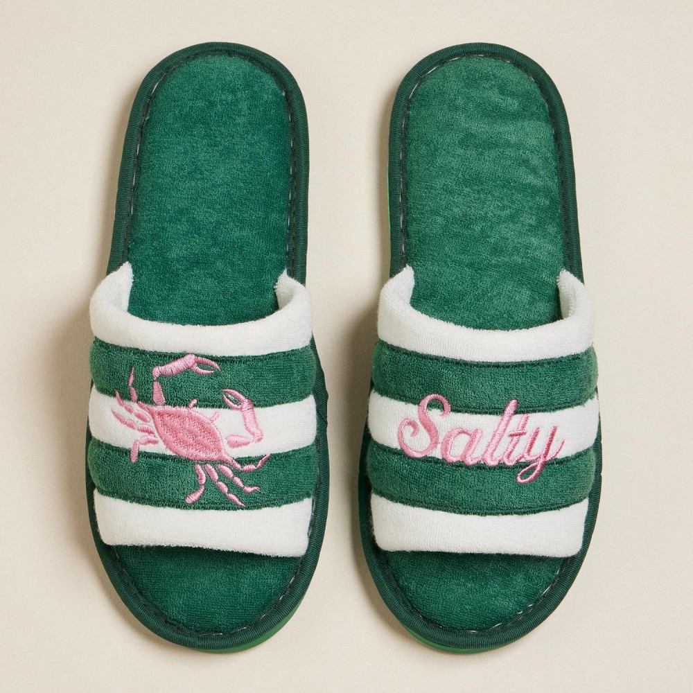 Terry Cloth "Salty" & Crab Embroidered Poolside Slides (6-Pack) - Rubber Sole - Small (US 6-7), Medium (US 8-9), Large (US 10-11) - 50% Cotton, 50% Polyester view 2