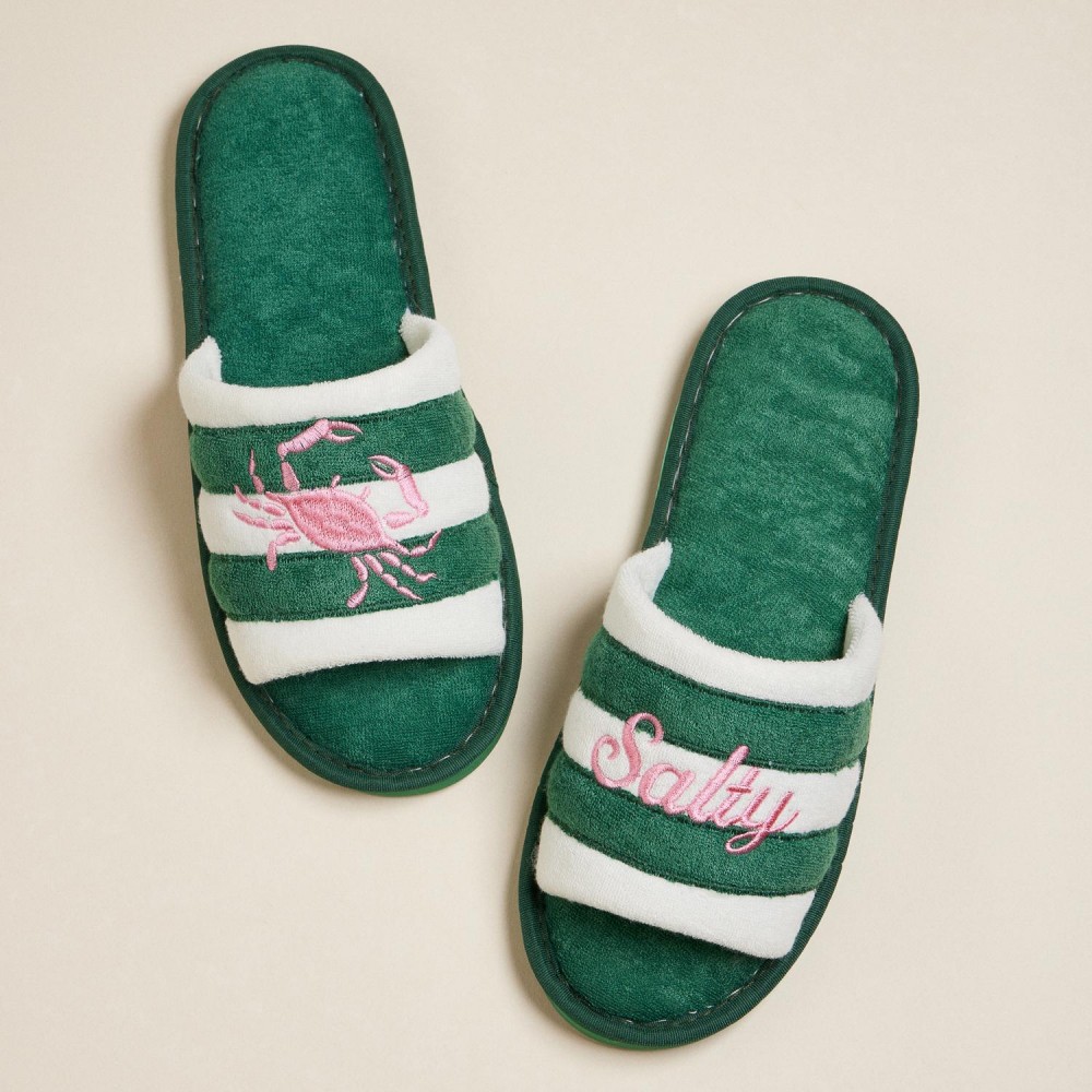 Terry Cloth "Salty" & Crab Embroidered Poolside Slides (6-Pack) - Rubber Sole - Small (US 6-7), Medium (US 8-9), Large (US 10-11) - 50% Cotton, 50% Polyester view 4