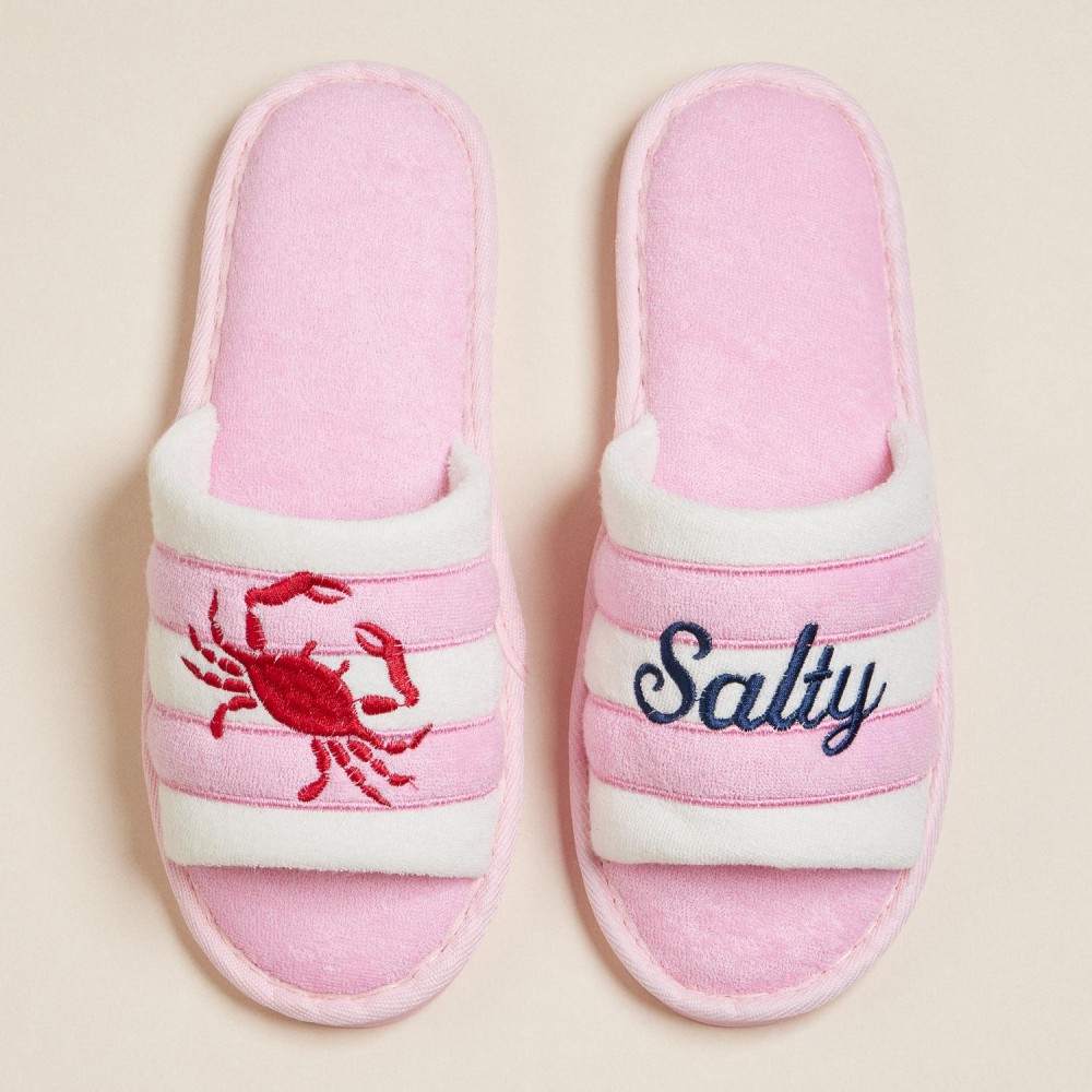 Terry Cloth "Salty" & Crab Embroidered Poolside Slides (6-Pack) - Rubber Sole - Small (US 6-7), Medium (US 8-9), Large (US 10-11) - 50% Cotton, 50% Polyester view 2