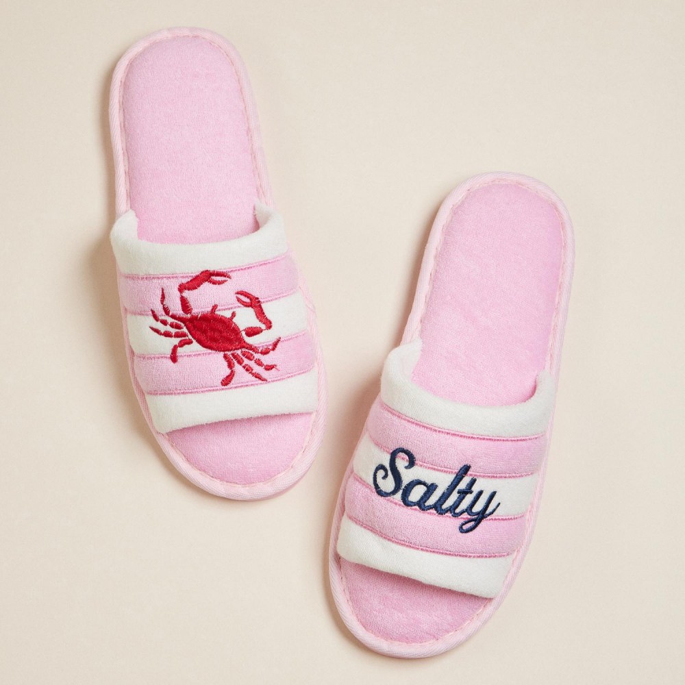 Terry Cloth "Salty" & Crab Embroidered Poolside Slides (6-Pack) - Rubber Sole - Small (US 6-7), Medium (US 8-9), Large (US 10-11) - 50% Cotton, 50% Polyester view 4