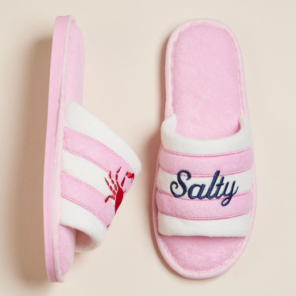 Terry Cloth "Salty" & Crab Embroidered Poolside Slides (6-Pack) - Rubber Sole - Small (US 6-7), Medium (US 8-9), Large (US 10-11) - 50% Cotton, 50% Polyester view 6