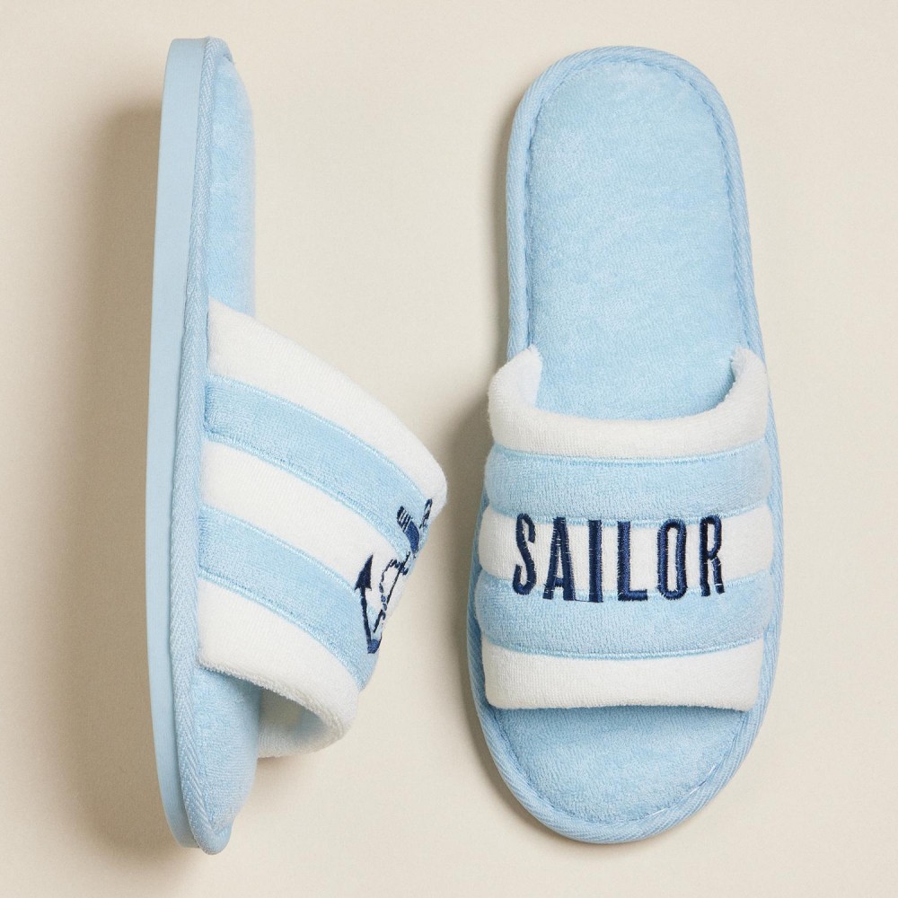 Terry Cloth "SAILOR" & Anchor Embroidered Poolside Slides (6-Pack) - Rubber Sole - Small (US 6-7), Medium (US 8-9), Large (US 10-11) - 50% Cotton, 50% Polyester view 6