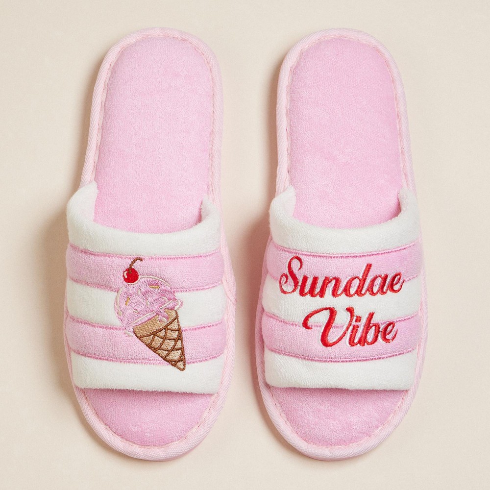 Terry Cloth "Sundae Vibe" & Ice Cream Cone Embroidered Poolside Slides (6-Pack) - Rubber Sole - Small (US 6-7), Medium (US 8-9), Large (US 10-11) - 50% Cotton, 50% Polyester view 2
