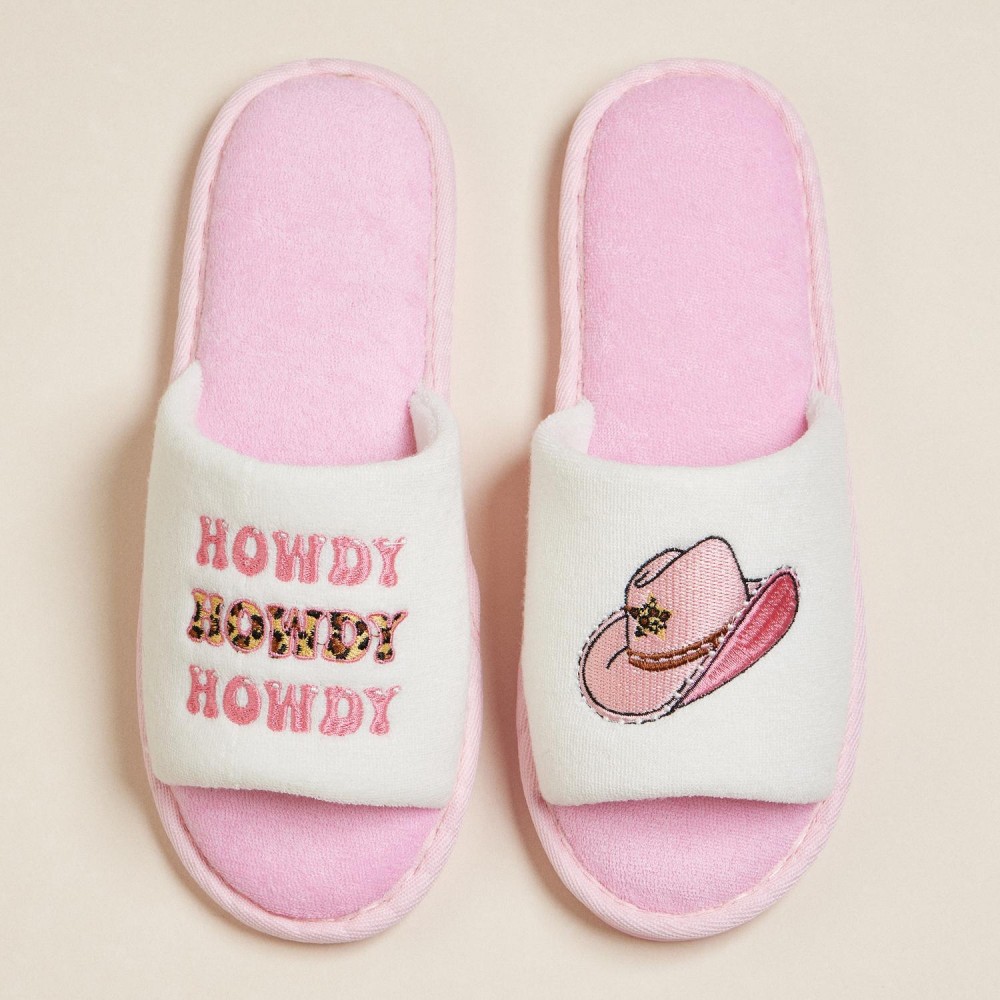 Terry Cloth "Howdy" & Cowgirl Hat Embroidered Poolside Slides (6-Pack) - Rubber Sole - Small (US 6-7), Medium (US 8-9), Large (US 10-11) - 50% Cotton, 50% Polyester view 2
