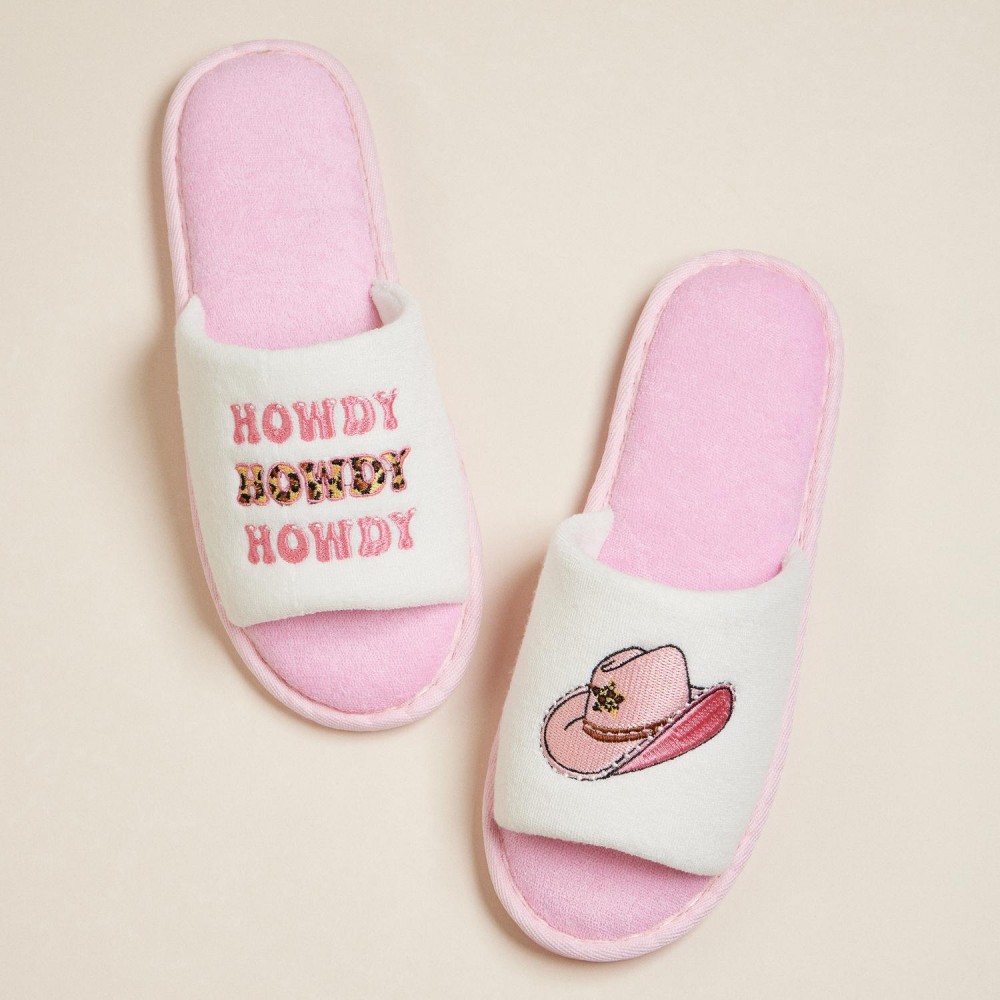 Terry Cloth "Howdy" & Cowgirl Hat Embroidered Poolside Slides (6-Pack) - Rubber Sole - Small (US 6-7), Medium (US 8-9), Large (US 10-11) - 50% Cotton, 50% Polyester view 4