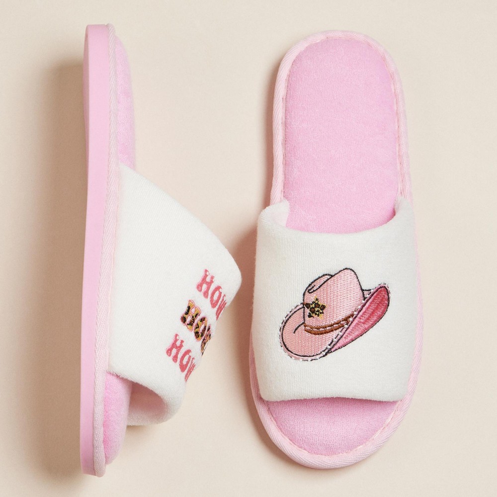 Terry Cloth "Howdy" & Cowgirl Hat Embroidered Poolside Slides (6-Pack) - Rubber Sole - Small (US 6-7), Medium (US 8-9), Large (US 10-11) - 50% Cotton, 50% Polyester view 6