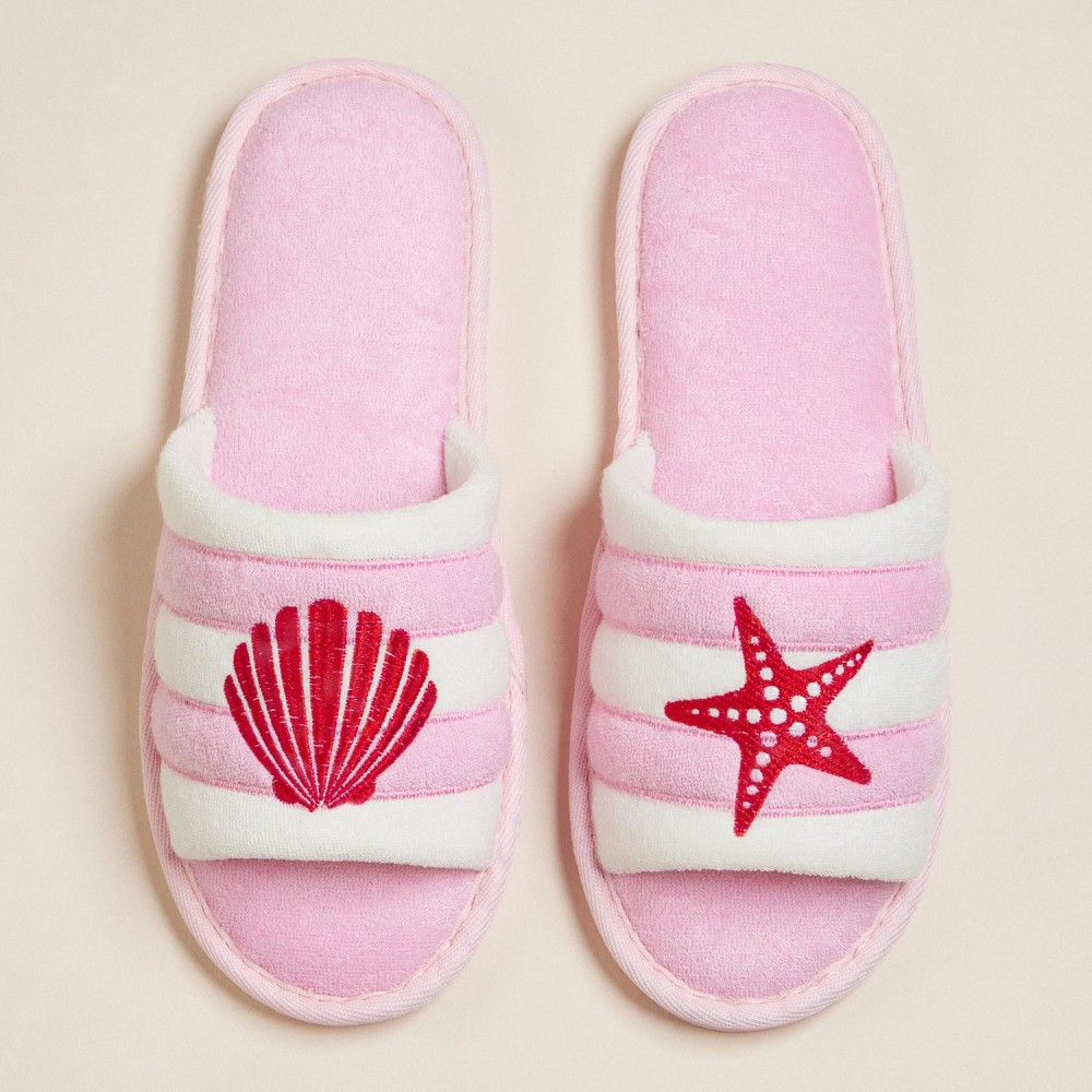 Terry Cloth Starfish & Shell Embroidered Poolside Slides (6-Pack) - Rubber Sole - Small (US 6-7), Medium (US 8-9), Large (US 10-11) - 50% Cotton, 50% Polyester view 2