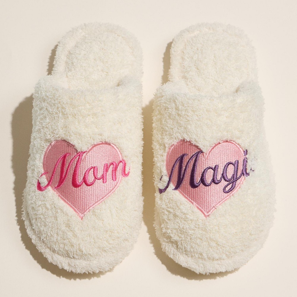 "Mom Magic" & Heart Embroidered Terry Cloth Slippers (6-Pack) - Rubber Cole - 50% Cotton, 50% Polyester view 2