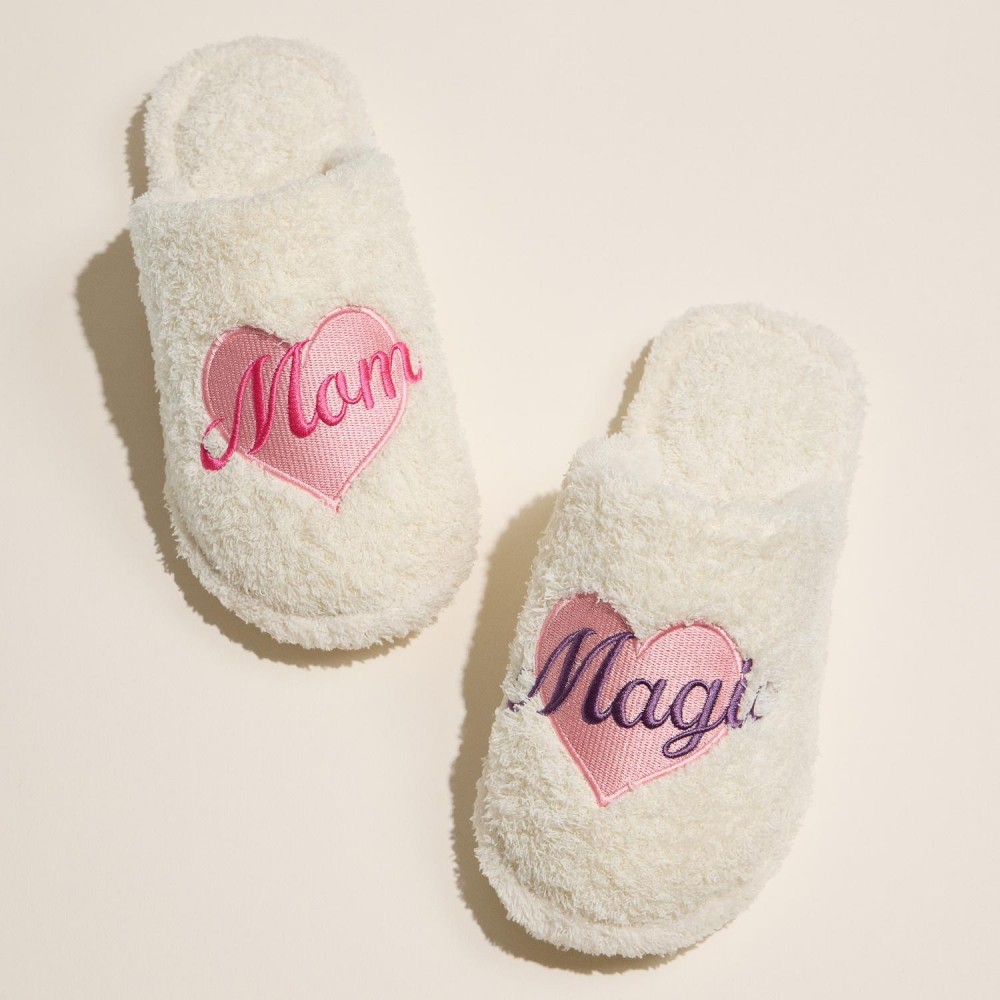 "Mom Magic" & Heart Embroidered Terry Cloth Slippers (6-Pack) - Rubber Cole - 50% Cotton, 50% Polyester view 4