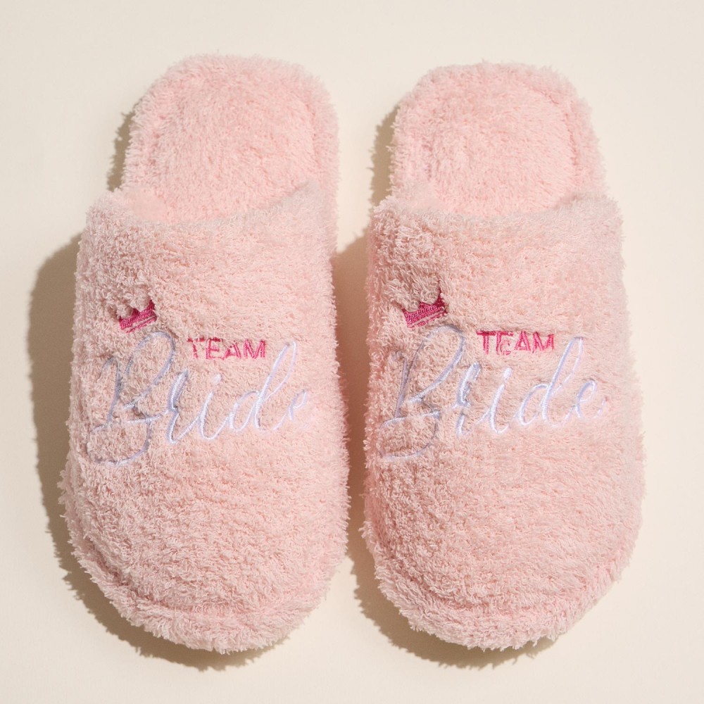 "Team Bride" & Crown Embroidered Terry Cloth Slippers (6-Pack) - Rubber Cole - 50% Cotton, 50% Polyester view 2