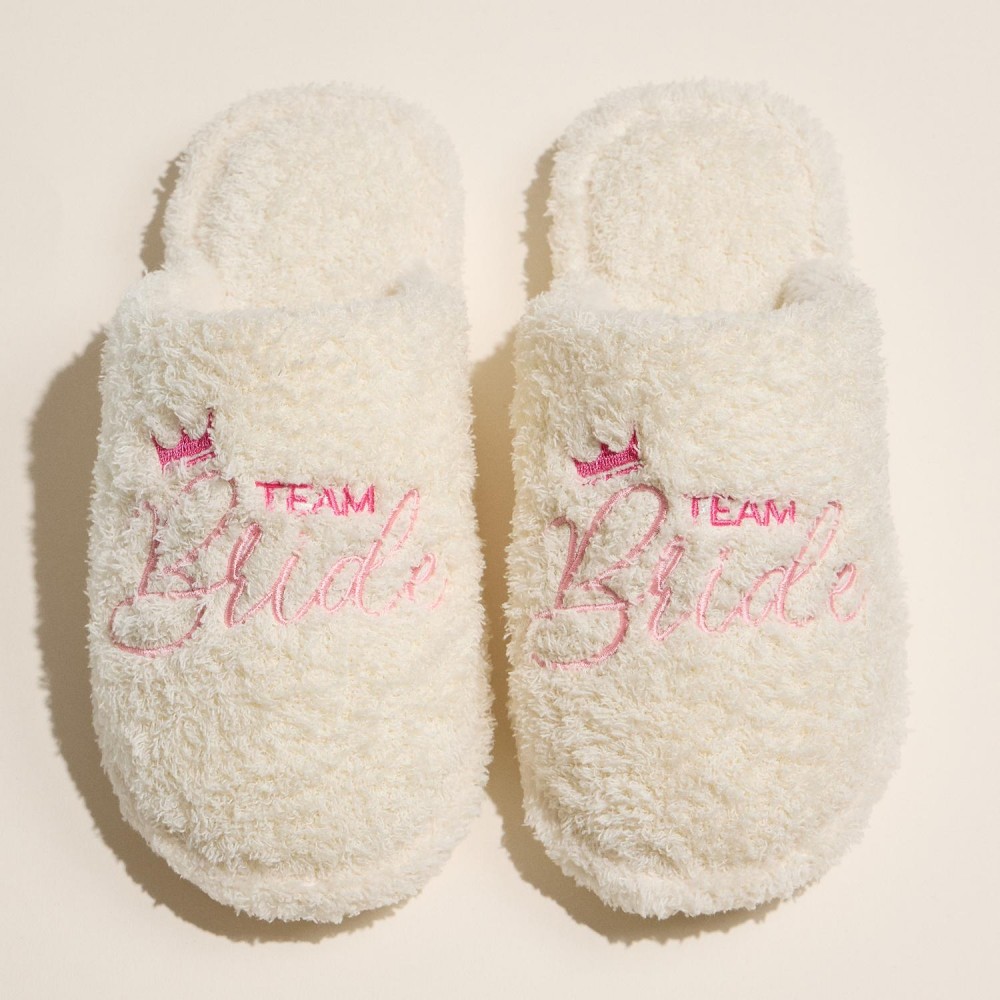 "Team Bride" & Crown Embroidered Terry Cloth Slippers (6-Pack) - Rubber Cole - 50% Cotton, 50% Polyester view 2