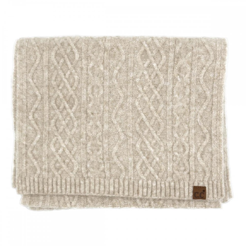 C.C SFC0037 Cable Knit Scarf - 50% Recycled Polyester / 15% Nylon / 25% Acrylic / 4% Spandex / 6% Wool - One Size view 2