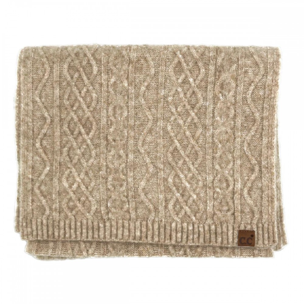 C.C SFC0037 Cable Knit Scarf - 50% Recycled Polyester / 15% Nylon / 25% Acrylic / 4% Spandex / 6% Wool - One Size view 2