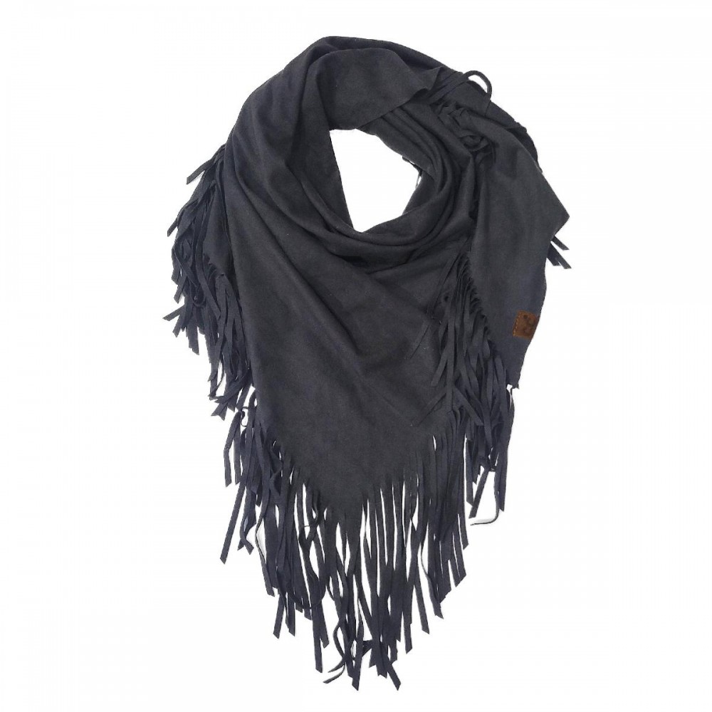 C.C SFC0134 Faux Suede Triangle Fringe Scarf - 95% Polyester / 6% Spabdex - One Size view 6