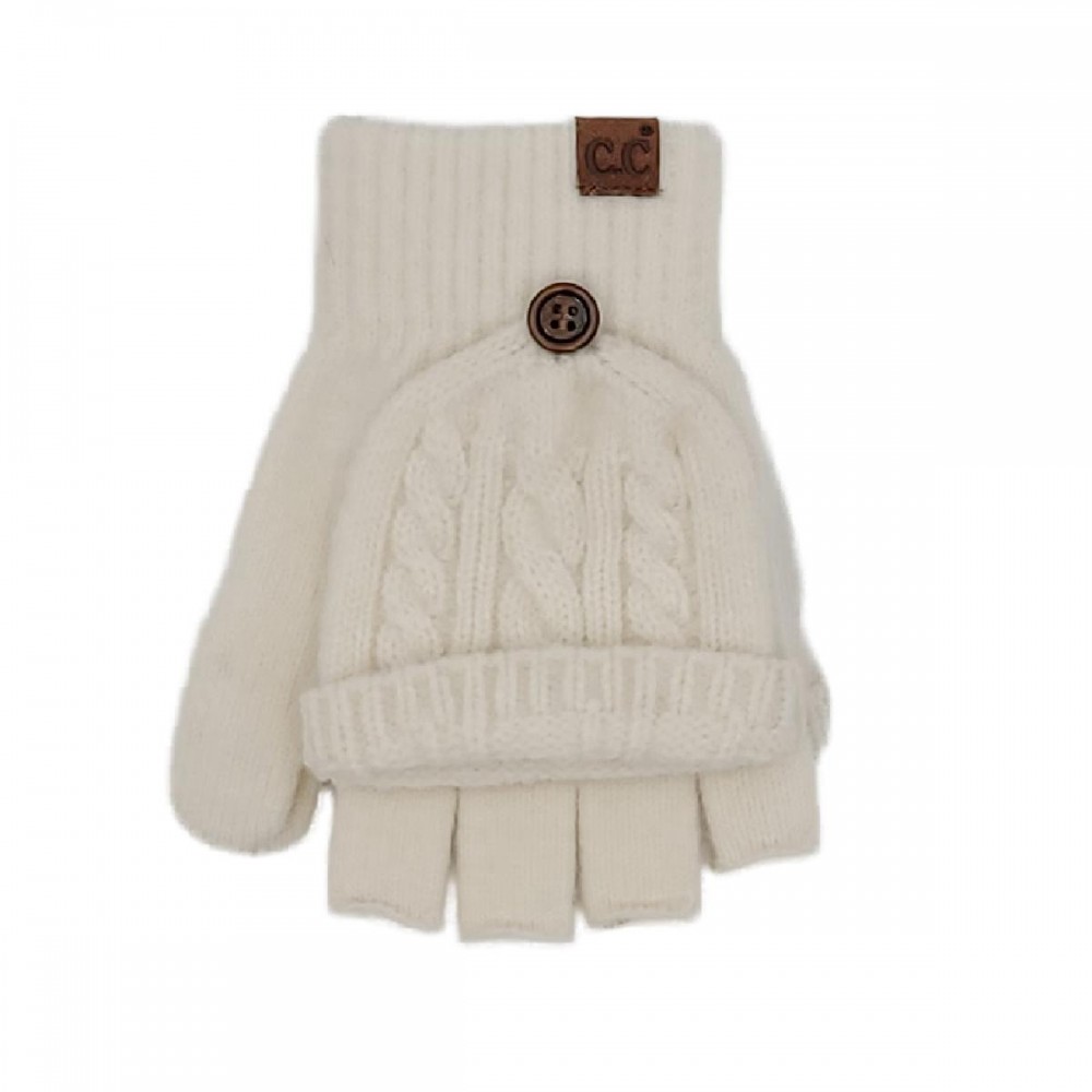 C.C MTC0141 Cable Pattern Convertible Flips Mitten - 34% Polyester / 22% Nylon / 43% Acrylic / 1% Spandex - One Size view 2