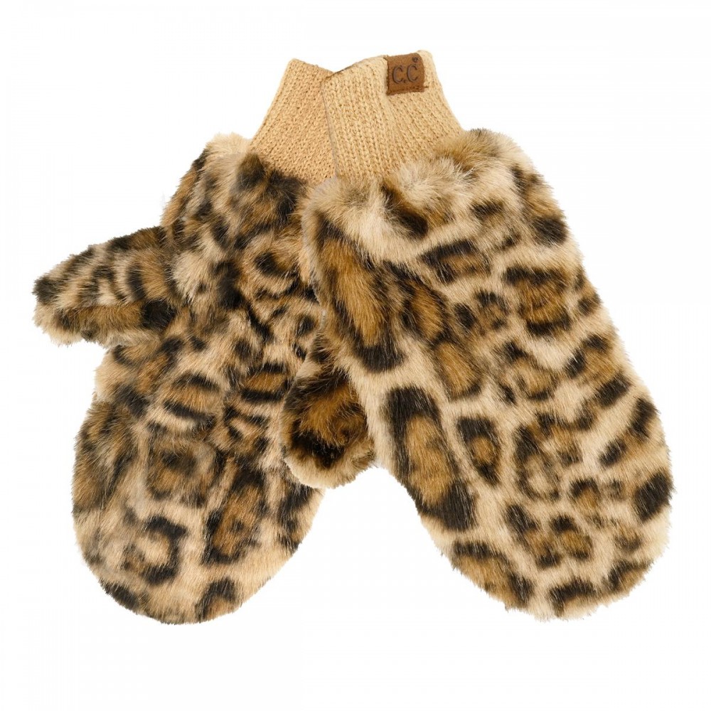 C.C MTE0162 Leopard Fur Convertible Mitten Gloves - 100% Polyester - One Size view 2