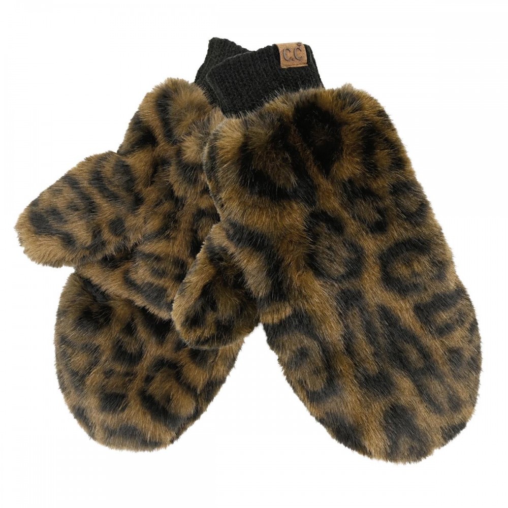 C.C MTE0162 Leopard Fur Convertible Mitten Gloves - 100% Polyester - One Size view 2