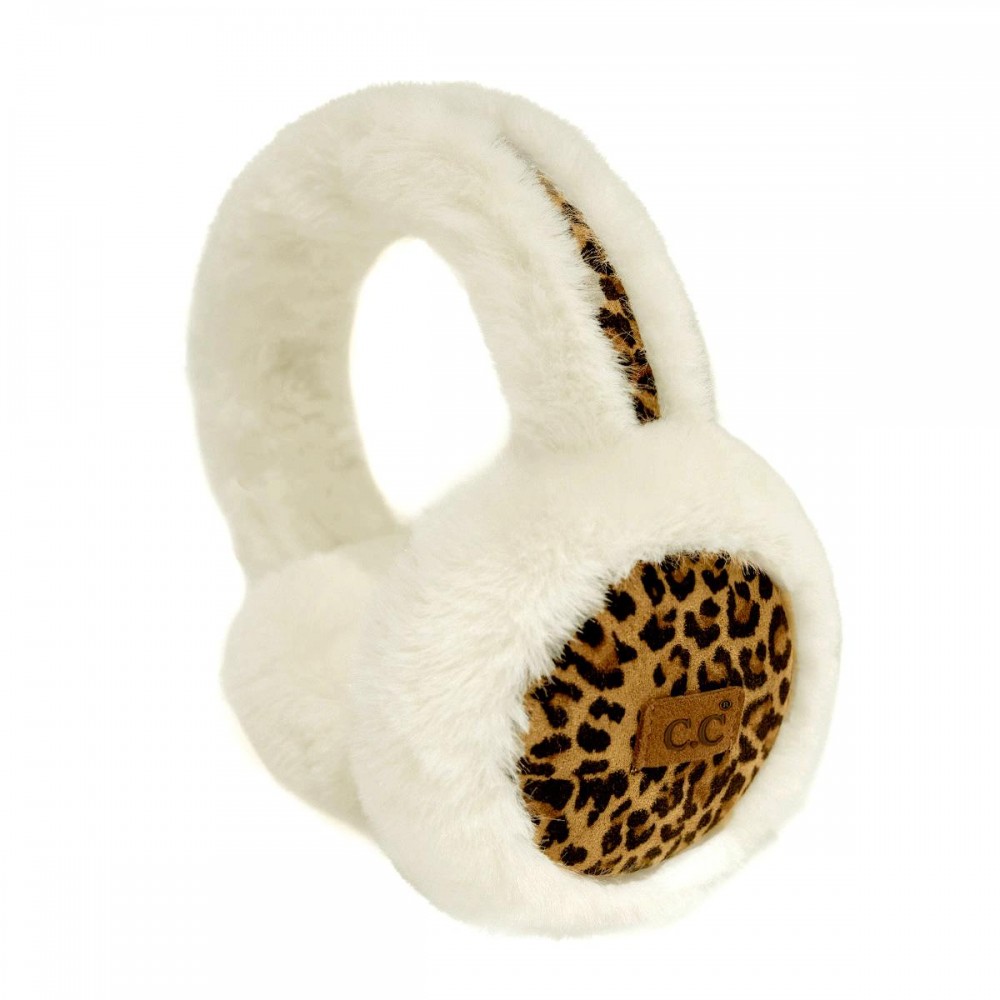 C.C EMC0130 Leopard Pattern Faux Suede & Faux Fur Earmuff - One Size Fits Most - Adjustable Band - 100% Polyester view 2