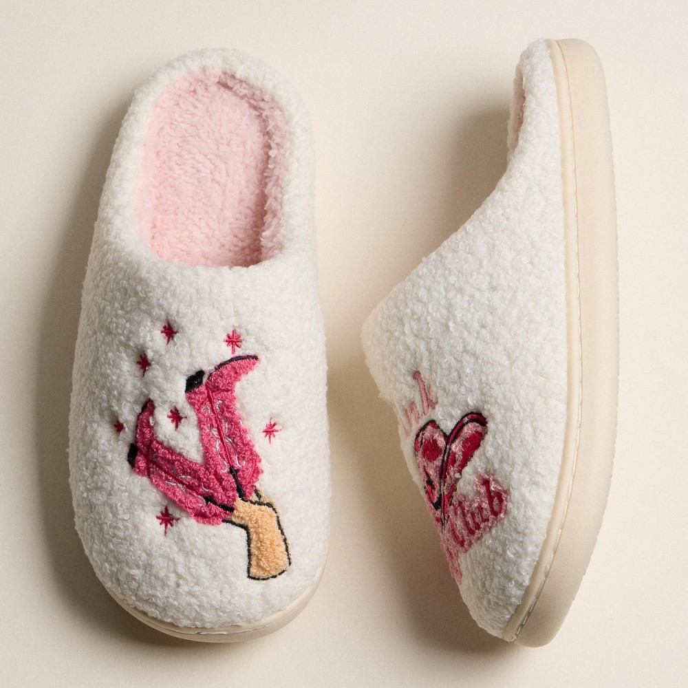 Fuzzy Slippers with Pink Pony Club and Boot Embroidery (6-Pack) - Rubber Sole - Non-Slip - 100% Polyester view 4
