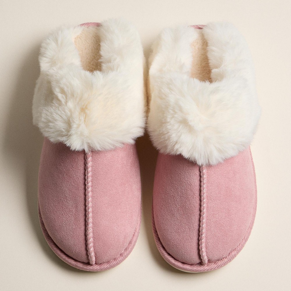Platform Sherpa Slippers with Suede Finish And Faux Fur Collar (6-Pack) - Durable platform rubber sole - Non- Slip view 2
