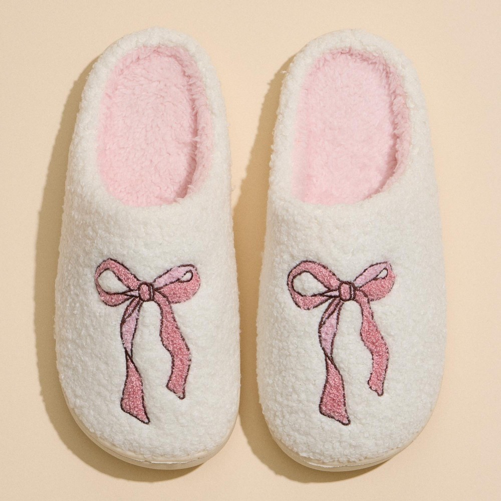 Pink Bow Embroidered Slippers (6-Pack) - Rubber Bottom - Non-Slip view 2
