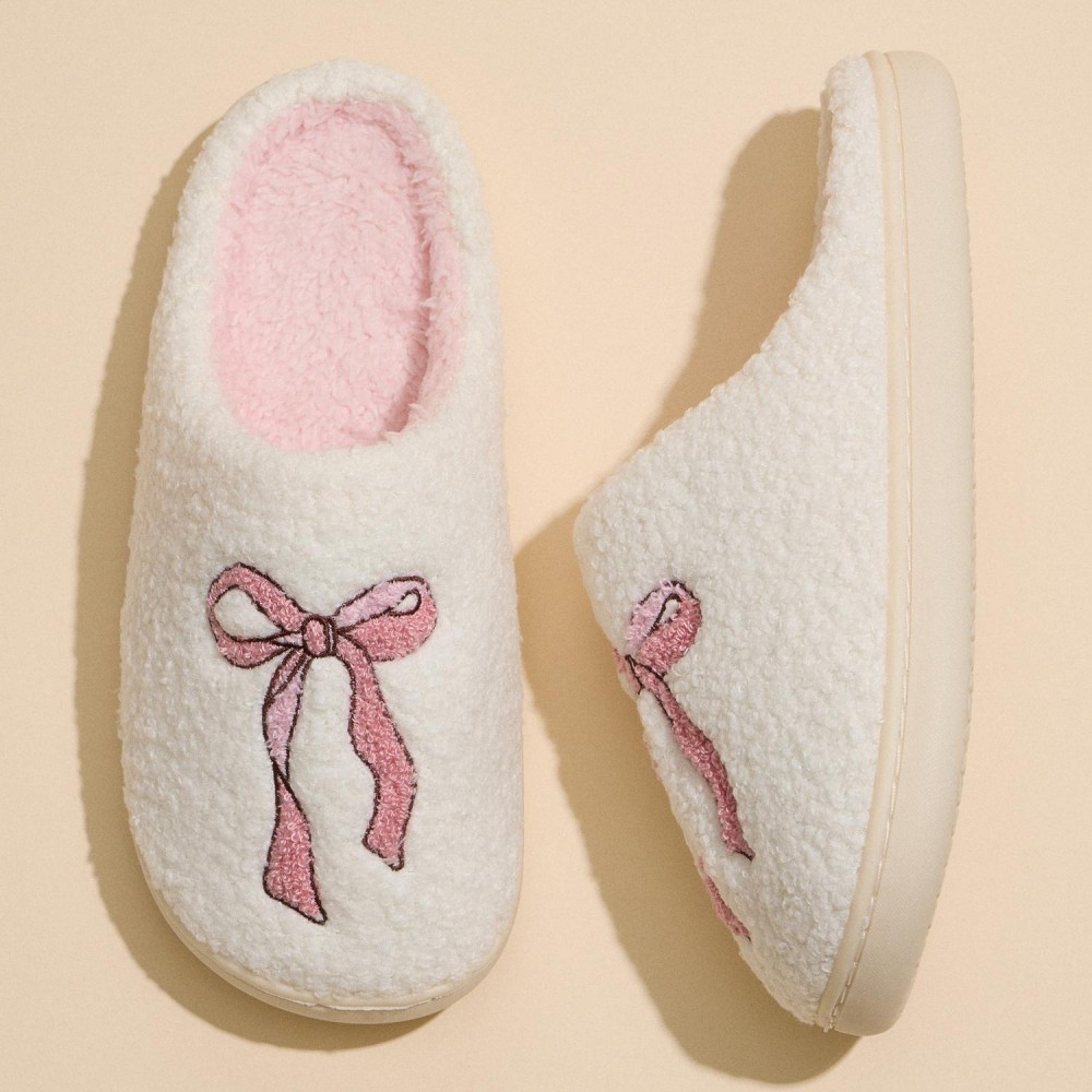 Pink Bow Embroidered Slippers (6-Pack) - Rubber Bottom - Non-Slip view 4