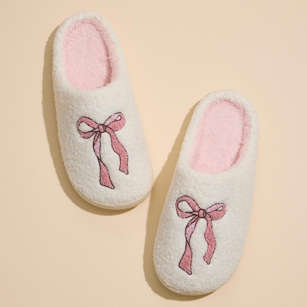 Pink Bow Embroidered Slippers (6-Pack) - Rubber Bottom - Non-Slip view 6