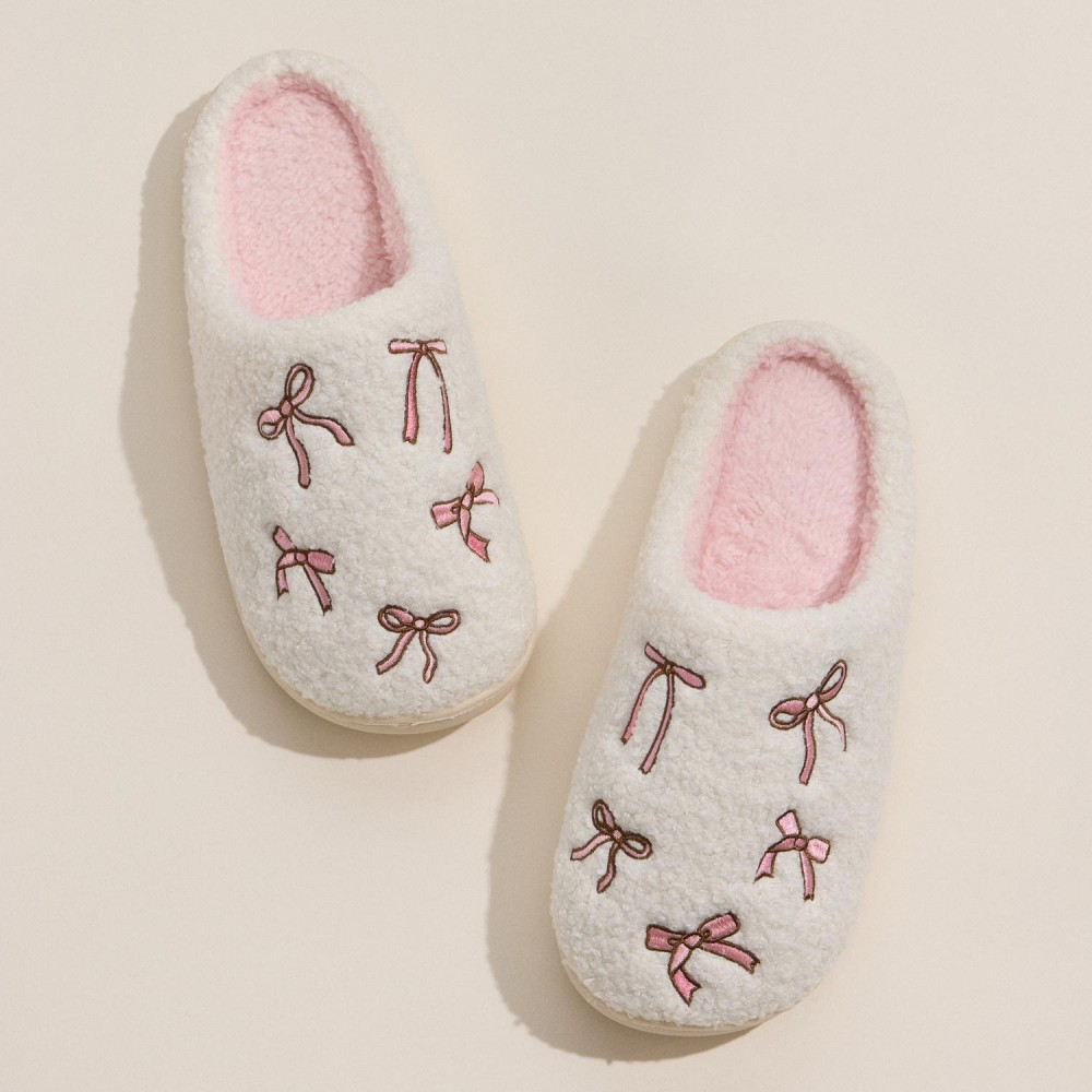 Cozy Bow Embroidered Plush Slippers (6-Pack) - Rubber Sole - Non-Slip - 100% Polyester view 6