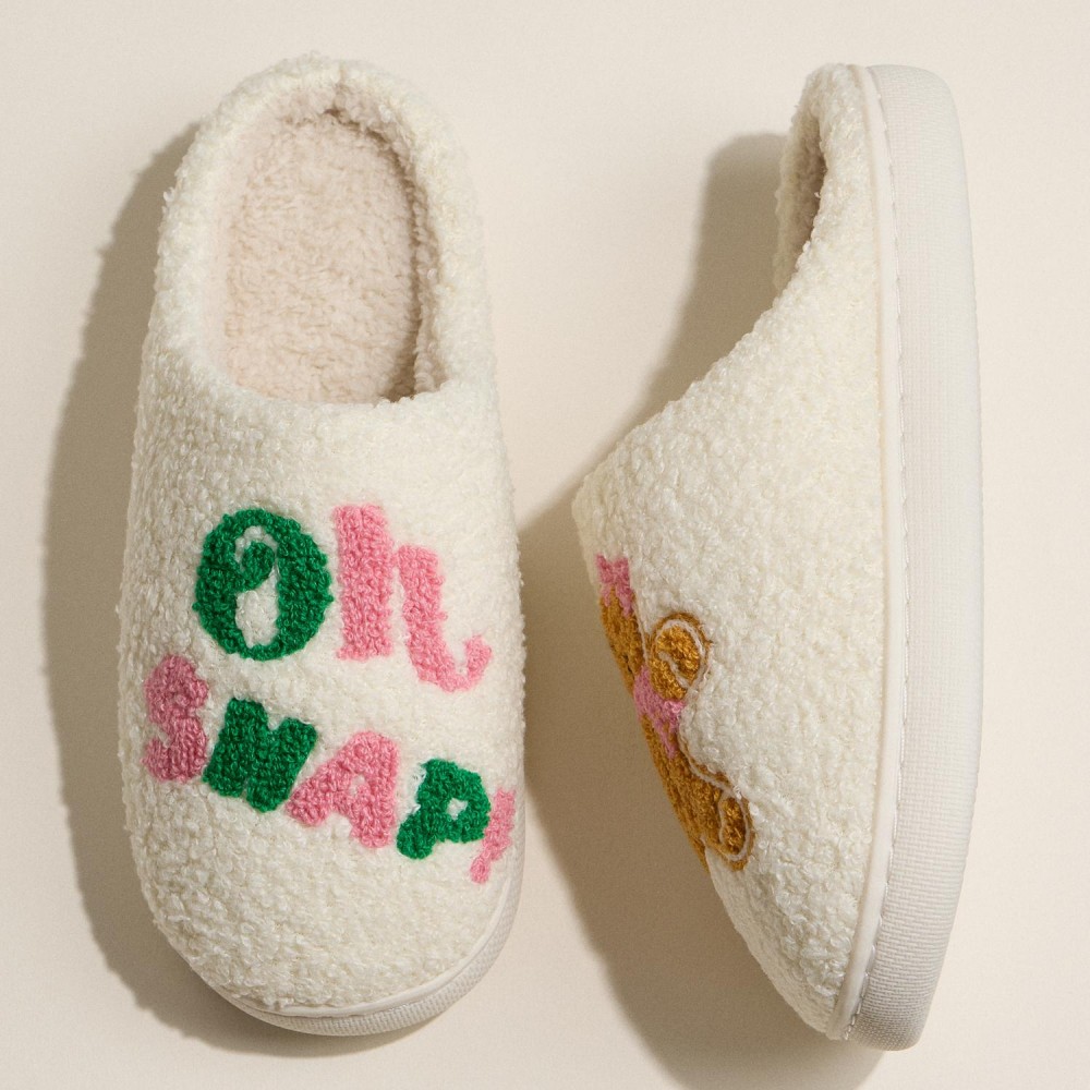 "Oh SNAP" Gingerbread Embroidered Slippers (6-Pack) - Rubber Bottom - Non-Slip view 4