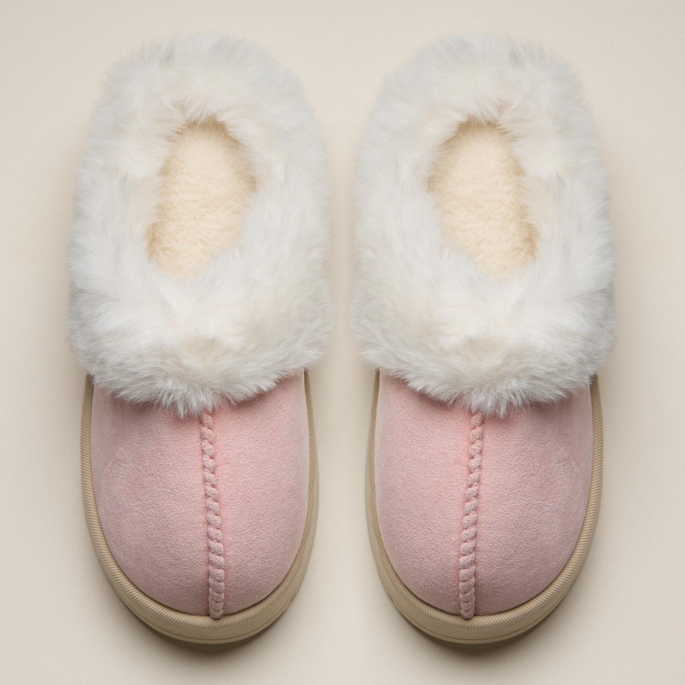 Faux Fur & Suede Slippers (6-Pack) - Rubber Sole - 100% Polyester view 2