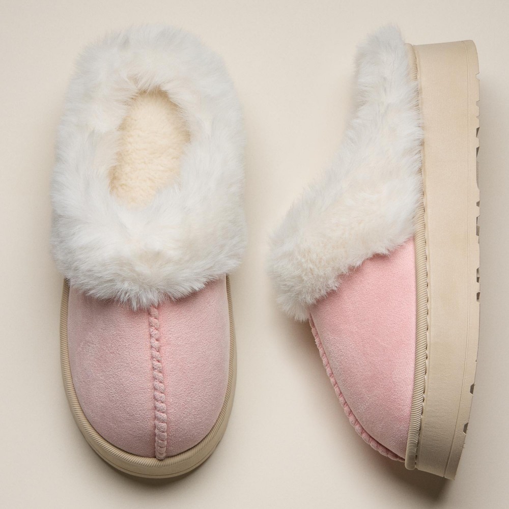Faux Fur & Suede Slippers (6-Pack) - Rubber Sole - 100% Polyester view 4
