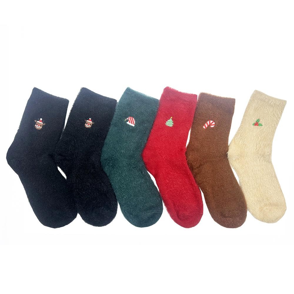 Soft Fuzzy Knit Christmas Socks (6-pack) - One Size Fits Most (Sizes Adult 6-11) - Assorted Colors - 100% Poly Microfiber view 2