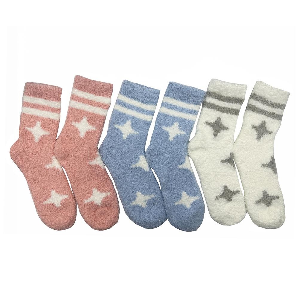 Soft Plush Knit Star Socks (6-pack) - One Size Fits Most (Sizes Adult 6-11) - Assorted Colors - 100% Poly Microfiber view 2