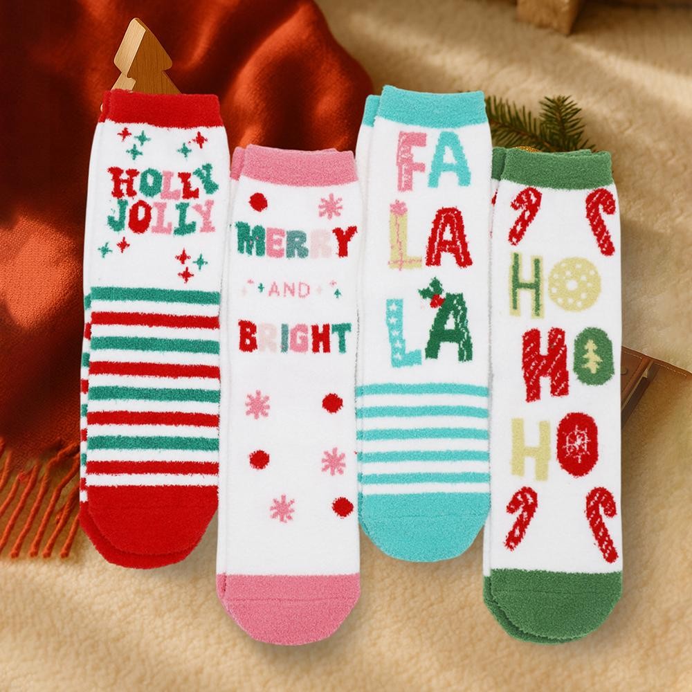 Fuzzy Christmas Socks (12-pack) - One Size Fits Most (Sizes Adult 6-11) - 4 Designs, 3 Pairs Each - 100% Polyester view 2