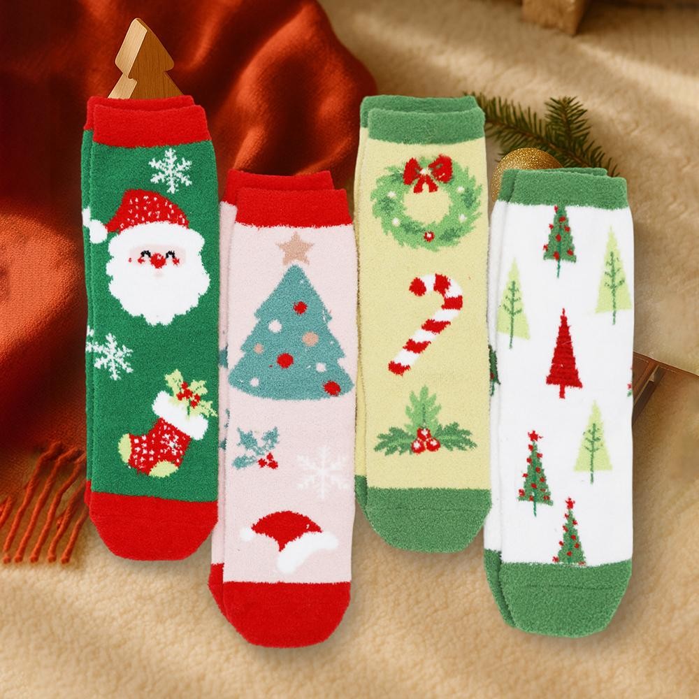 Fuzzy Christmas Socks (12-pack) - One Size Fits Most (Sizes Adult 6-11) - 4 Designs, 3 Pairs Each - 100% Polyester view 2