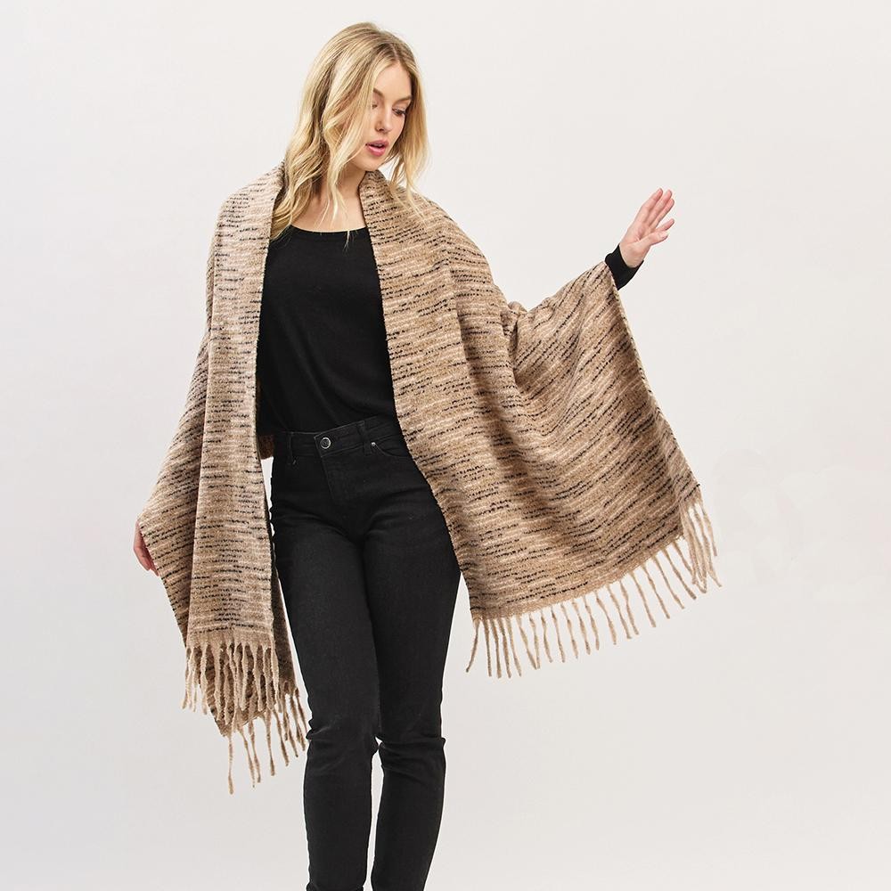 Multi Tone Soft Knit Scarf With Fringe Detail - One Size - Approximately 22.5" W X 73" L - 100% Polyester view 2