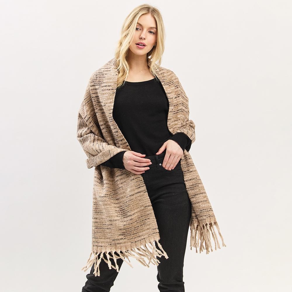 Multi Tone Soft Knit Scarf With Fringe Detail - One Size - Approximately 22.5" W X 73" L - 100% Polyester view 4