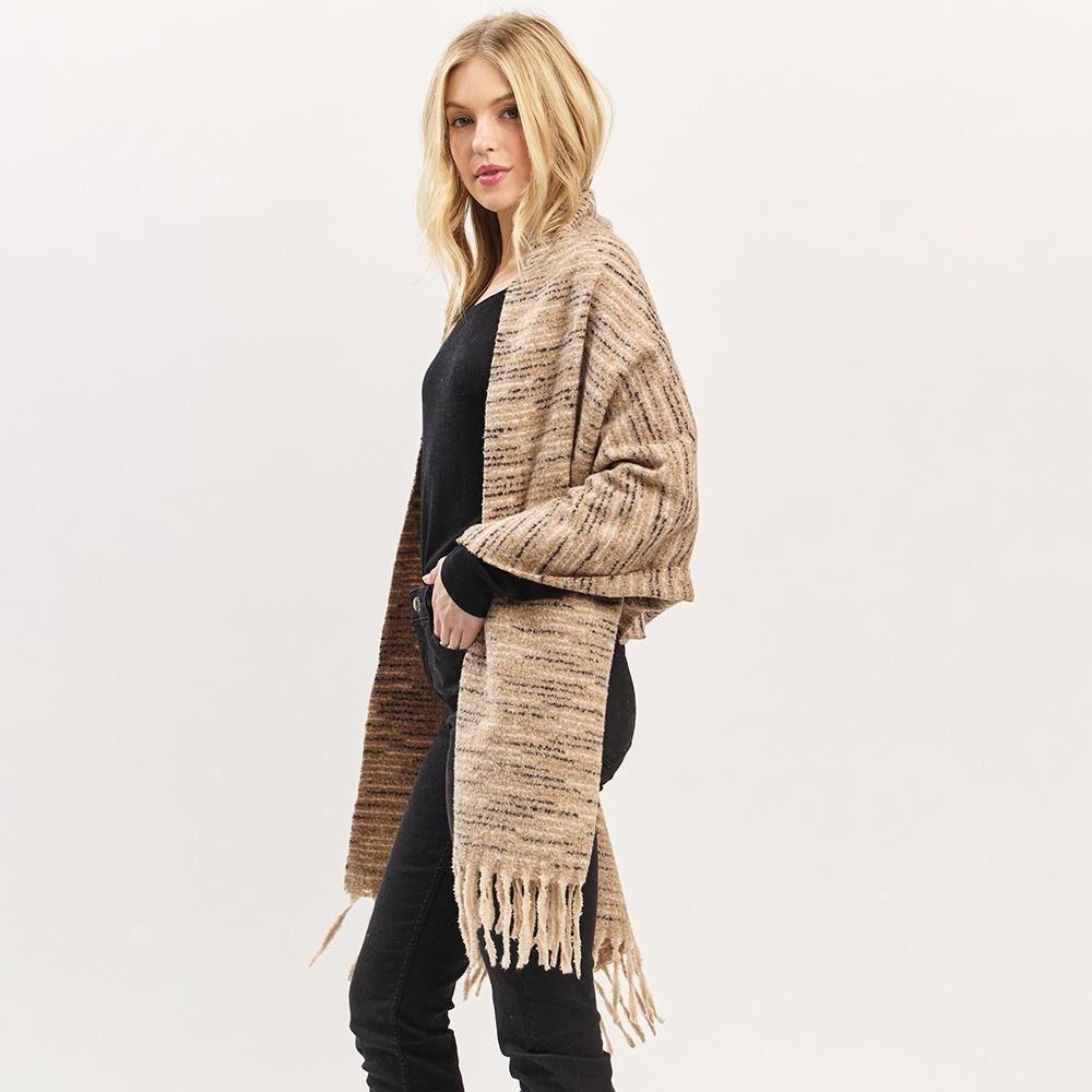 Multi Tone Soft Knit Scarf With Fringe Detail - One Size - Approximately 22.5" W X 73" L - 100% Polyester view 6