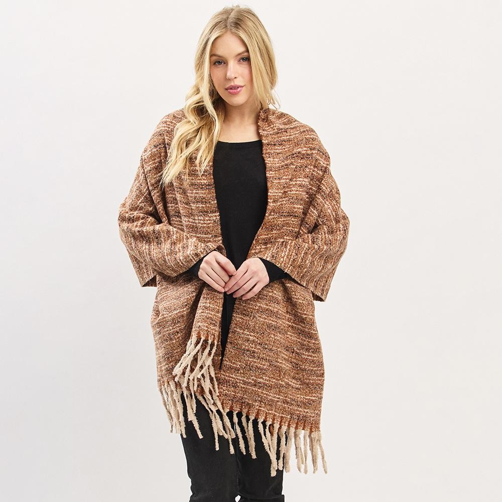Multi Tone Soft Knit Scarf With Fringe Detail - One Size - Approximately 22.5" W X 73" L - 100% Polyester view 2