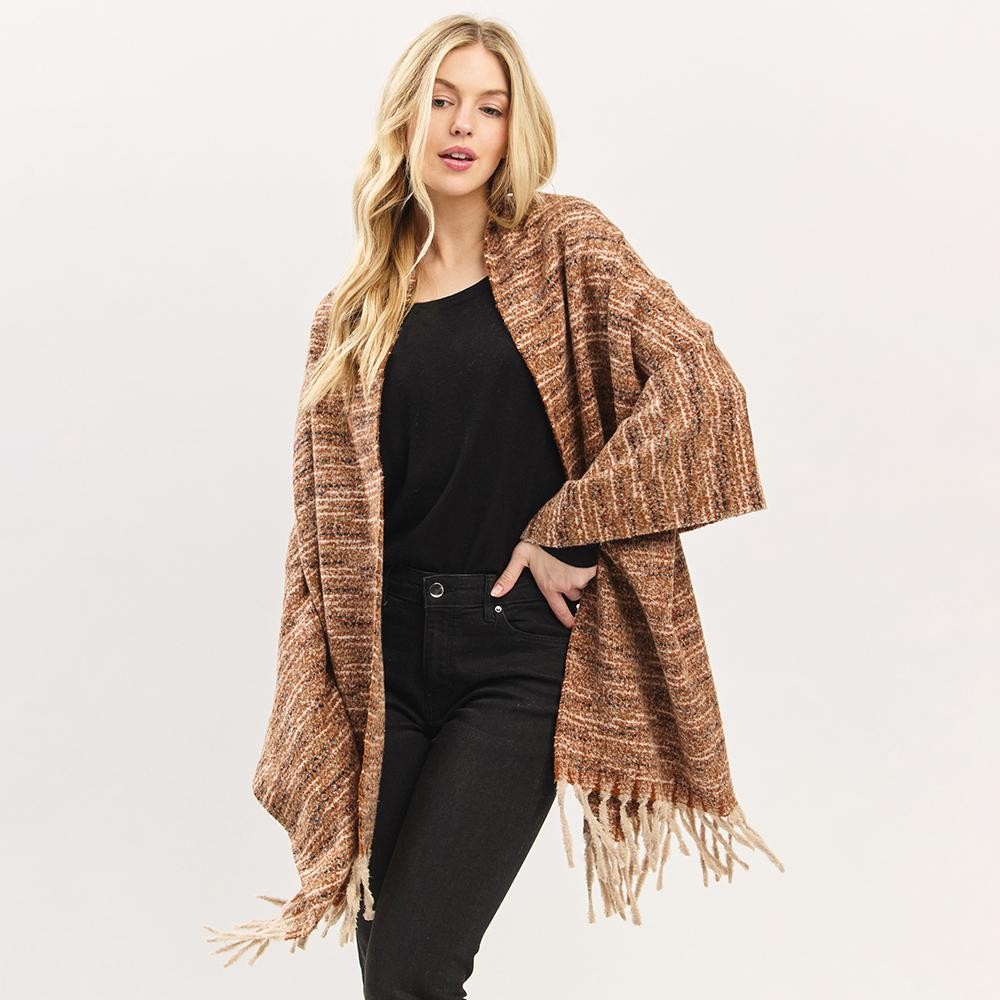 Multi Tone Soft Knit Scarf With Fringe Detail - One Size - Approximately 22.5" W X 73" L - 100% Polyester view 4