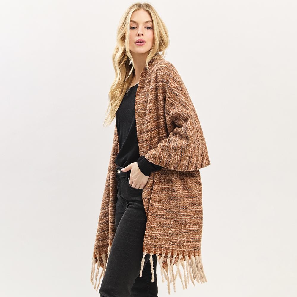 Multi Tone Soft Knit Scarf With Fringe Detail - One Size - Approximately 22.5" W X 73" L - 100% Polyester view 6