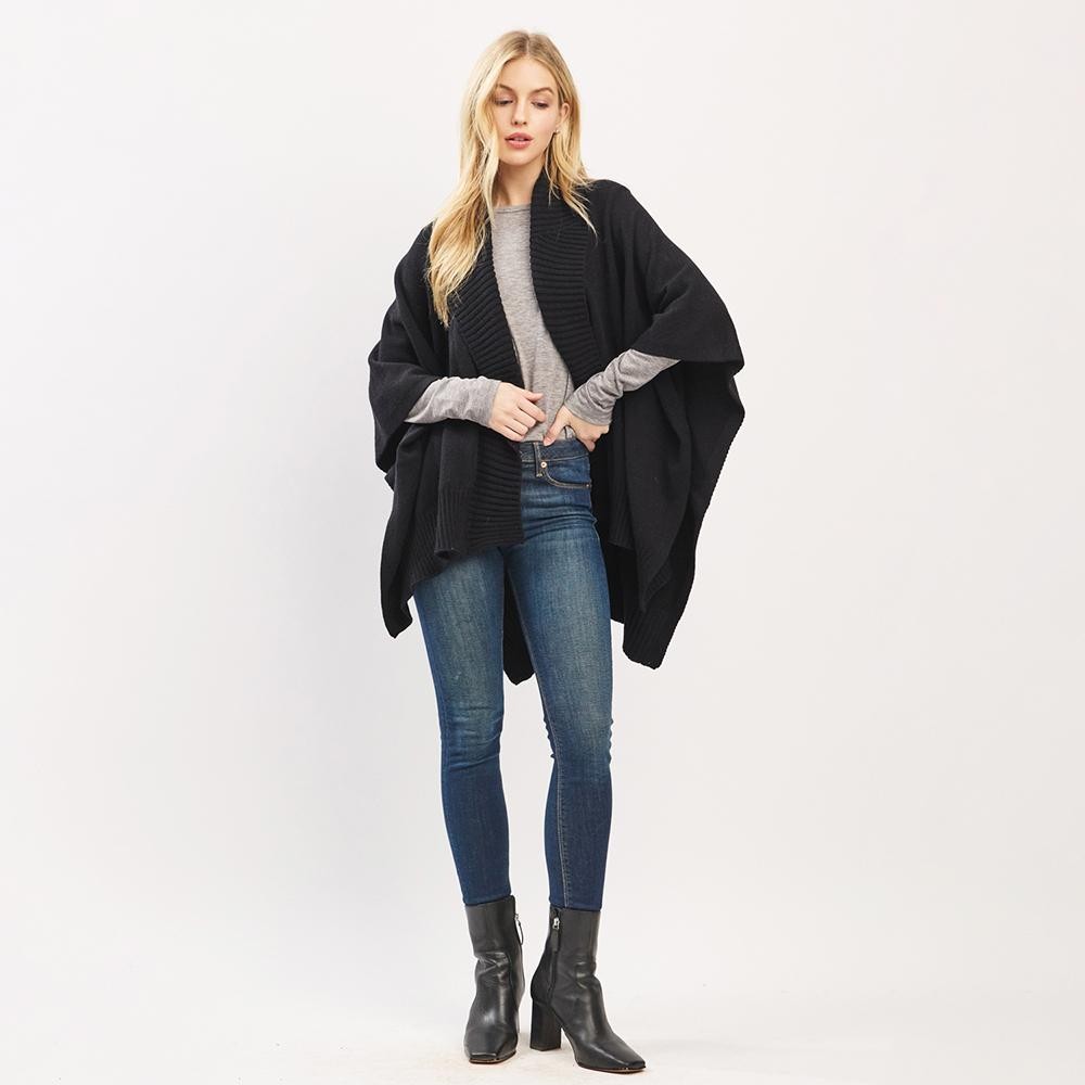 Soft Knit Shawl With Ribbed Trim - One Size - 50% Acrylic / 32% Polyester / 18% Spandex view 4