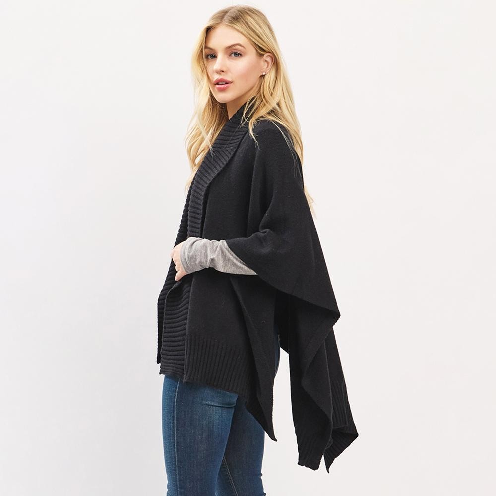 Soft Knit Shawl With Ribbed Trim - One Size - 50% Acrylic / 32% Polyester / 18% Spandex view 6